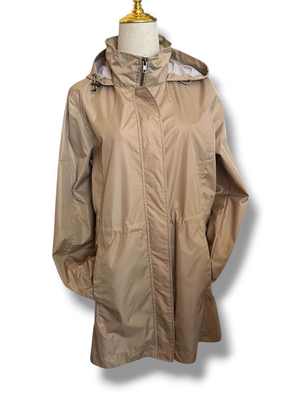 Woolrich Women's Tan Hooded Trench-Style Rain Jacket Windbreaker